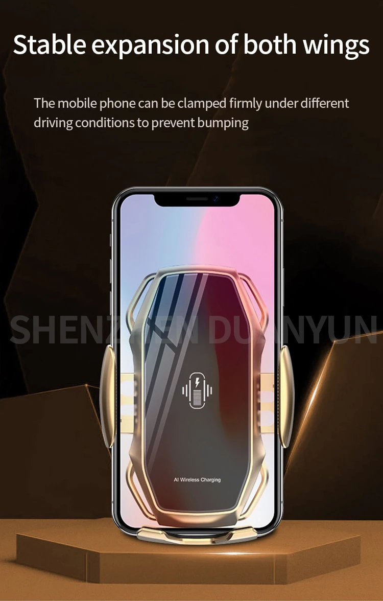 Real Factory Direct Touch Sensing Automatic Retractable Clip Fast Charging Wireless Car Holder Compatible Suit for iPhone Xs Max
