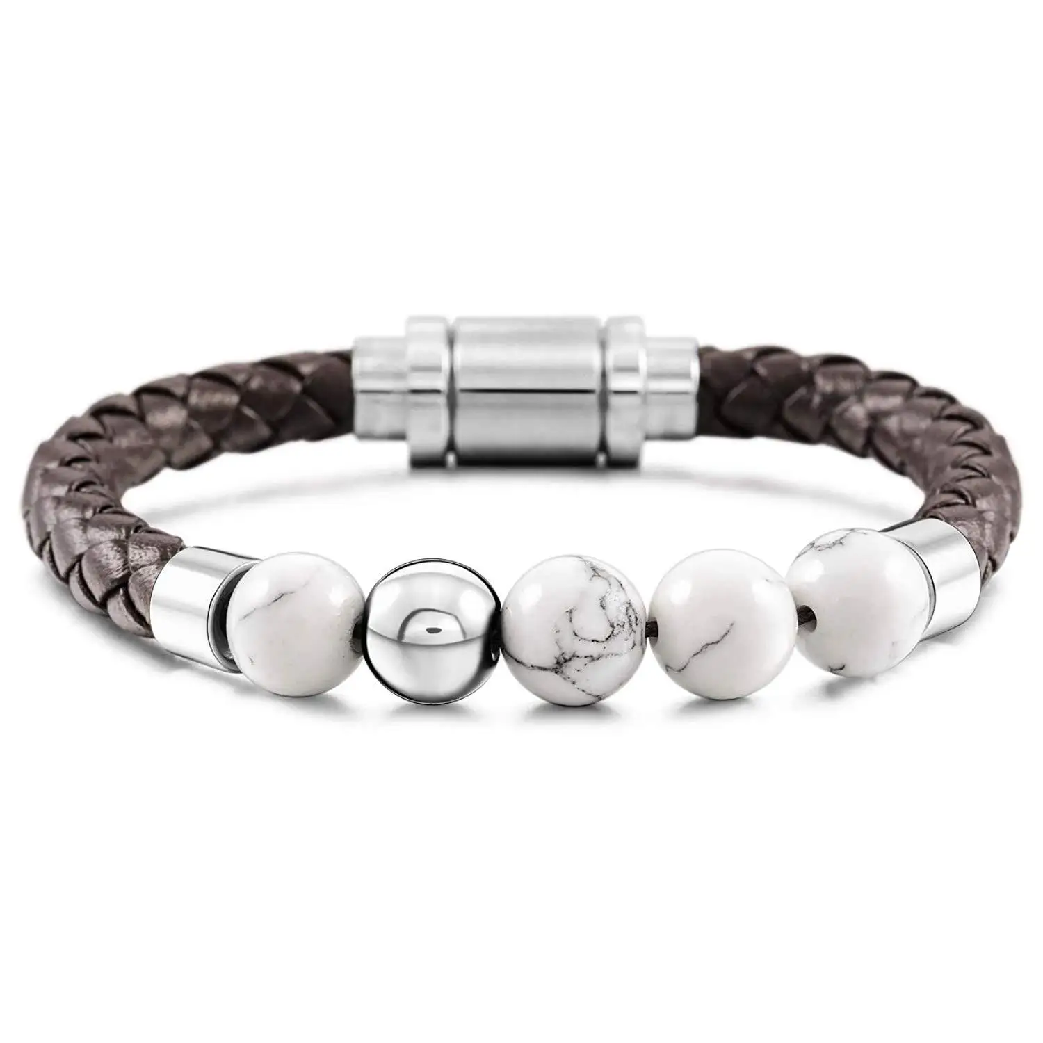 

Hot Sale Tiger Eye Lava Men Natural Stone Magnetic Clasp Leather Bracelet