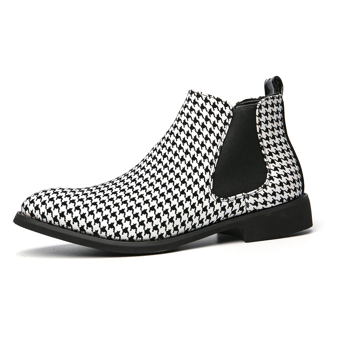 

2021 Men's Plus Size 48 Houndstooth Leather Ankle Boots Casual Dress Shoes