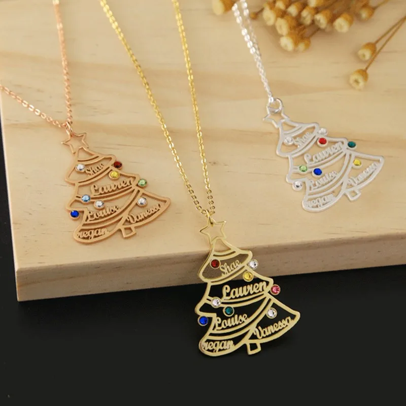 

Liuanan Drop Shipping Gold Plated Zircon Customized Letter Necklace Women Custom Name Christmas Tree Necklace Jewelry Kolye, Customized color