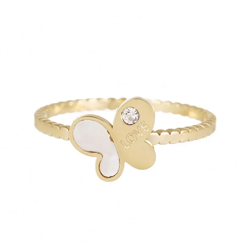 

Fashion Stylish Women's Jewelry 14K Gold Plated Stainless Steel Zircon Butterfly Ring