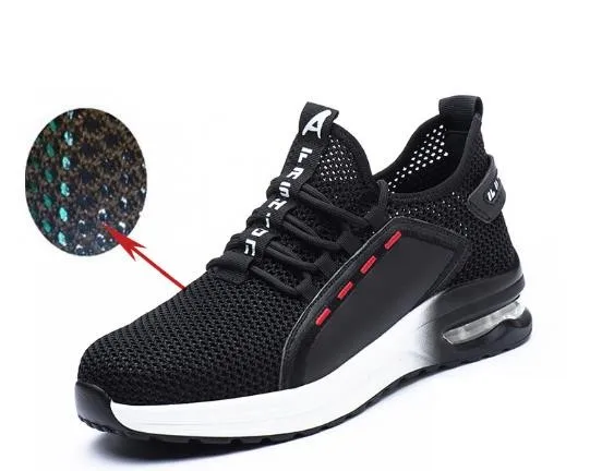 

Summer breathable labor protection shoes fly weave anti-smash and puncture safety shoes steel Baotou work shoes, Black