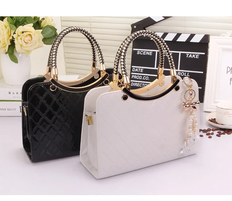 Soft Handtas Plaid Leather Purses Single Piece Handbags With Zipper