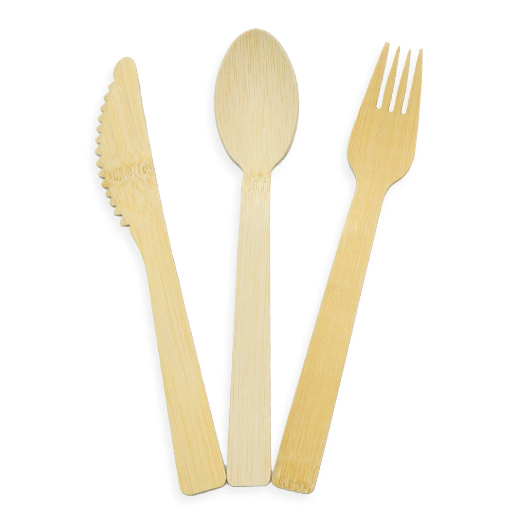 

100% Compostable eco-friendly bambu wooden flatware individually wrapped spoon/fork/knife disposable bamboo cutlery set, Natural color