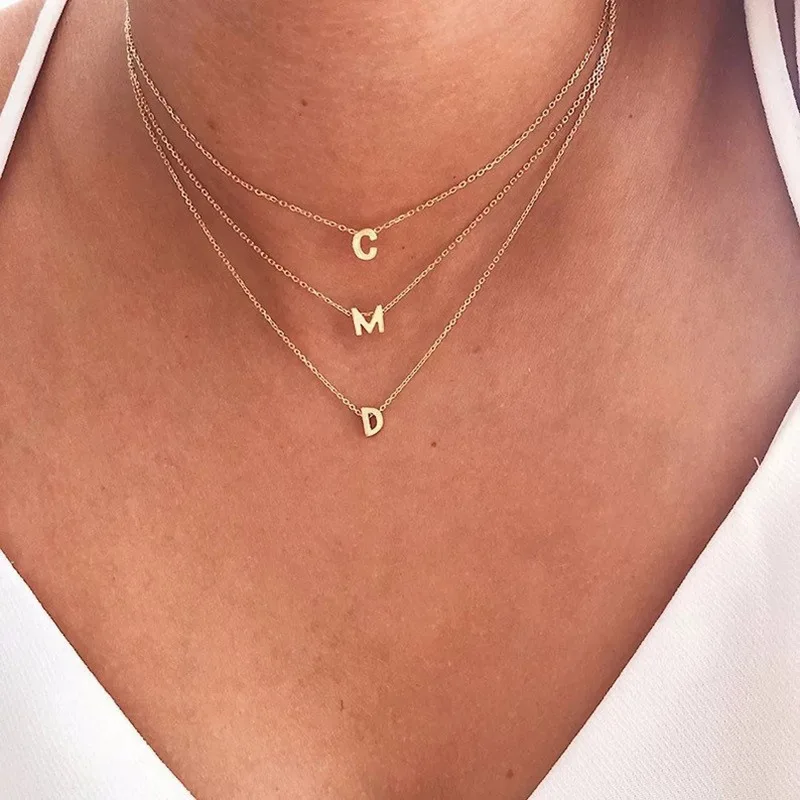 

Simple Ins 18K Gold 26 Letter Pendant Necklace Stainless Steel Women's Clavicle Chain Necklace None Tarnish Jewelry