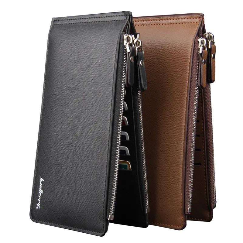 

Men PU leather Card Holder Long Purse Minimalist Ultra Slim Wallet Bifold Multi Card Case Wallet With Zipper Pocket, 6 color