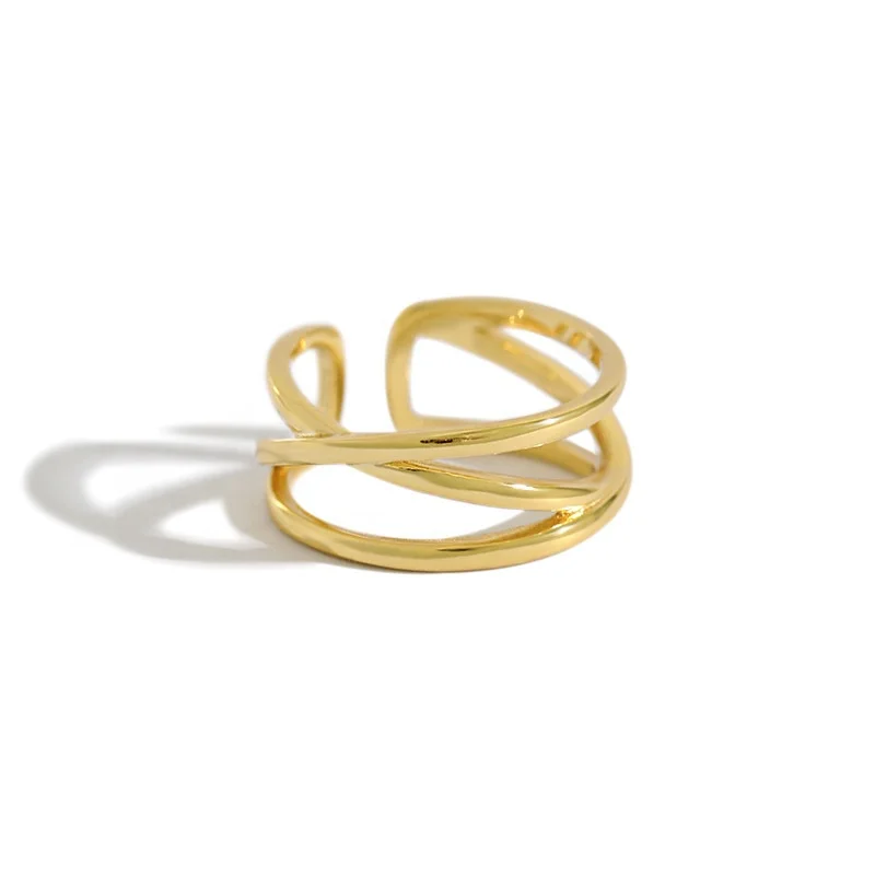 

NewSR76 geometry 925 sterling silver open ring gold plated rings fashion jewelry