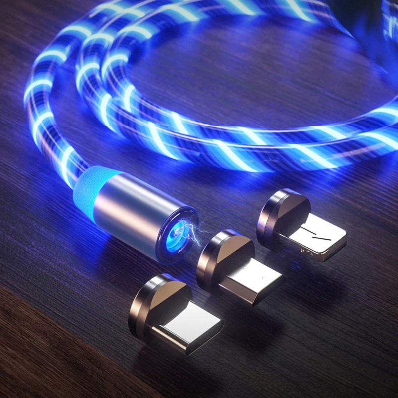 

Free Shipping High Quality 1M magnetic charging cable with LED 3 in 1 usb cable