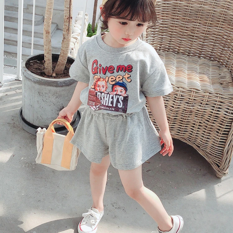 

ASELLN toddler Girls causal summer letter printed t shirt Sets Kids summer clothing set