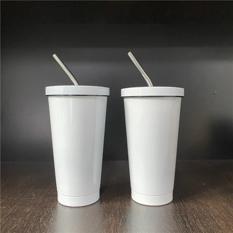 

16oz  White DIY Blanks Sublimation Coated Double Walled Stainless Steel Vacuum Insulated Straw Cups, As photo