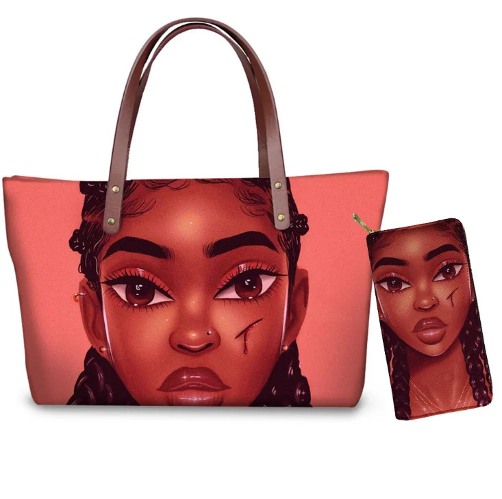 

2021 Handbags Purse Set Women Black Art African Girls Printing Bag Ladies Beach Totes for Females Shoulder Bag, Picture