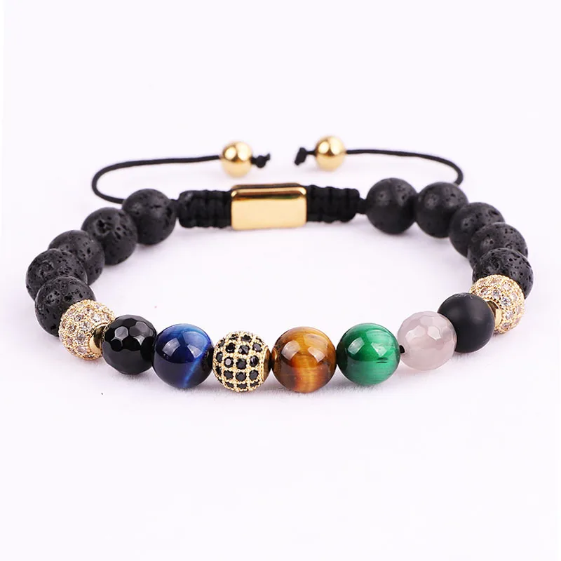 

New Fashion Natural Gemstone Stone Lava Stone Beads Friendship Macrame Chakra Bracelet Men Women JBS10786