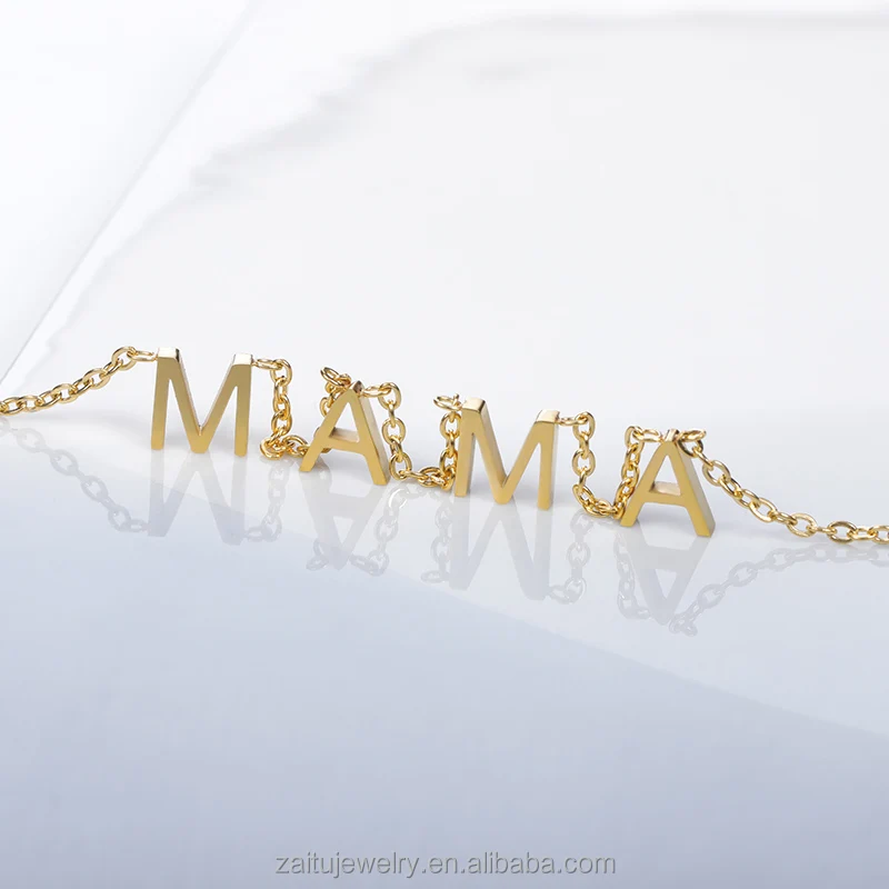 

New Ingenious English alphabet letter pendant necklace jewelry stainless steel mama necklace, Silver ,gold,rose gold
