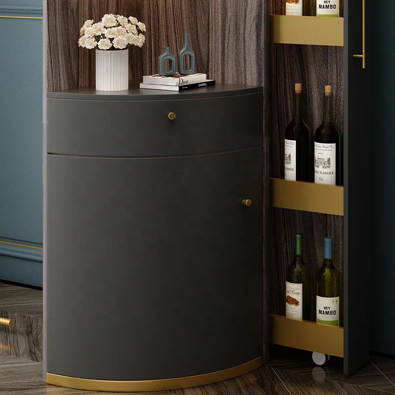 
Luxury Living Room Home Furniture LED Light Corner Bar Wine Display Cabinet 