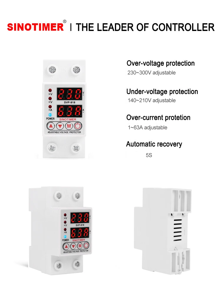 Single Phase Home Usage 230vac 40a 63a Over Under Voltage Protection