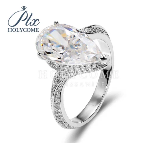 

7*11MM SKY blue color ice crused cut Pear moissanite Wedding Ring 14K White Gold Ring 2021Custom design Wuzhou jewelry