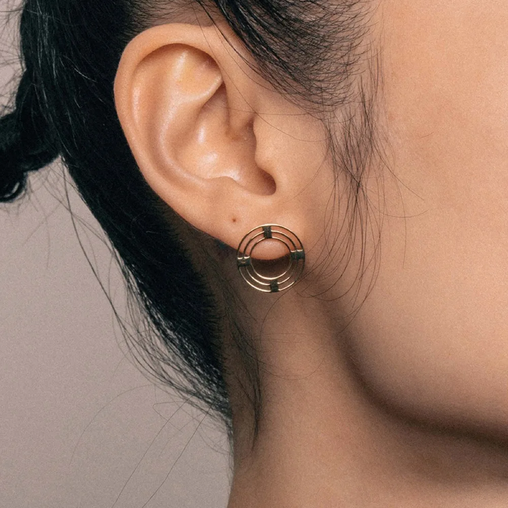 

Free Sample OOAK Metallic Sonata Concentric Circles Minimalist Jewelry Non Tarnish Gold Earring Real Gold Earing
