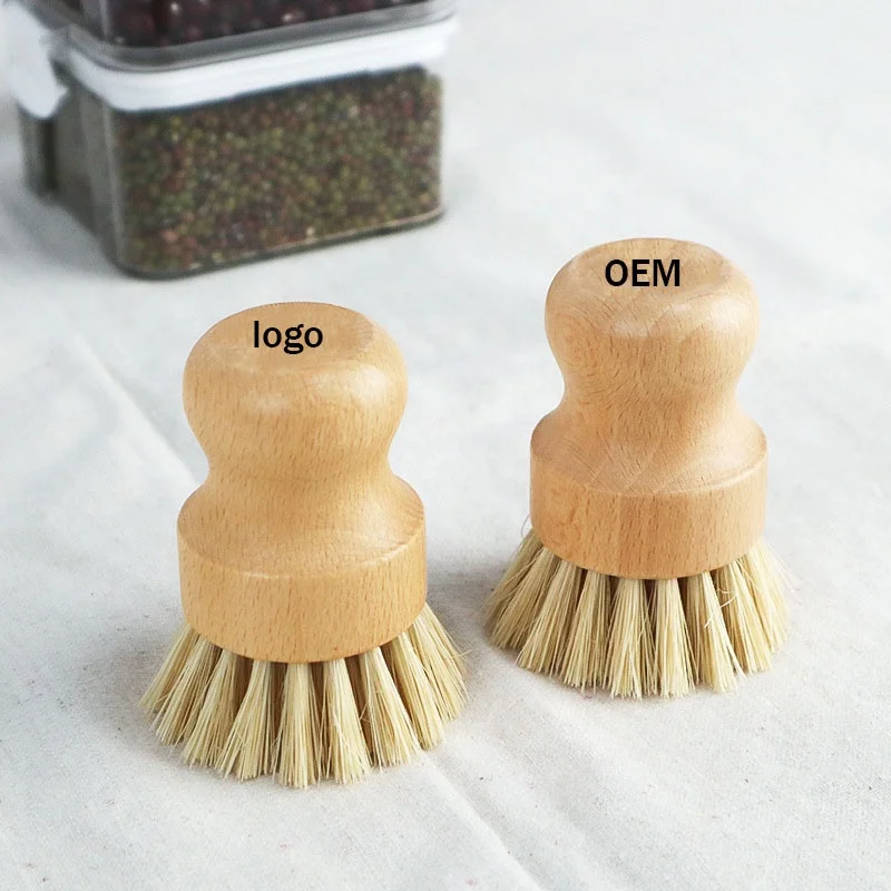 

Customized Logo All Natural Beech Wooden Kitchen Coconut Palm Cleaning Dish Pot Pan Brush Scrubber Sisal Kitchen Brush
