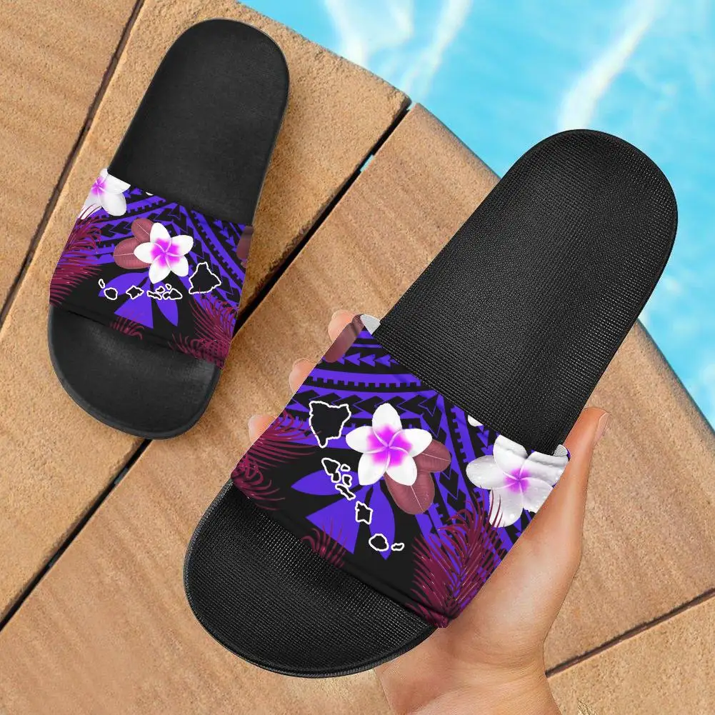 

Cheap Slipoers DHPromotional For Ladies Polynesian Hawaiian Flowers Print Customized Luxury Slippers Big Size Woman Slippers, Black