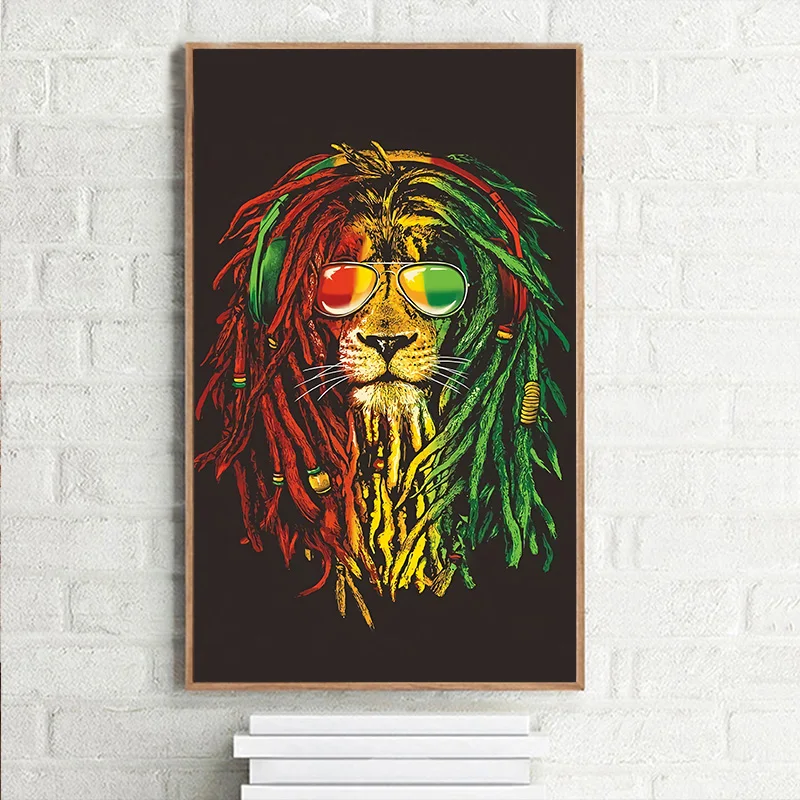 Jamaican Rasta Lion Canvas Wall Art Picture Print 