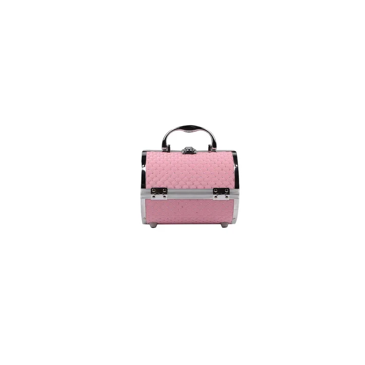 

Portable Rose Red Pink Stripes Custom Logo Beauty Industry Cosmetic Make up Professional Case