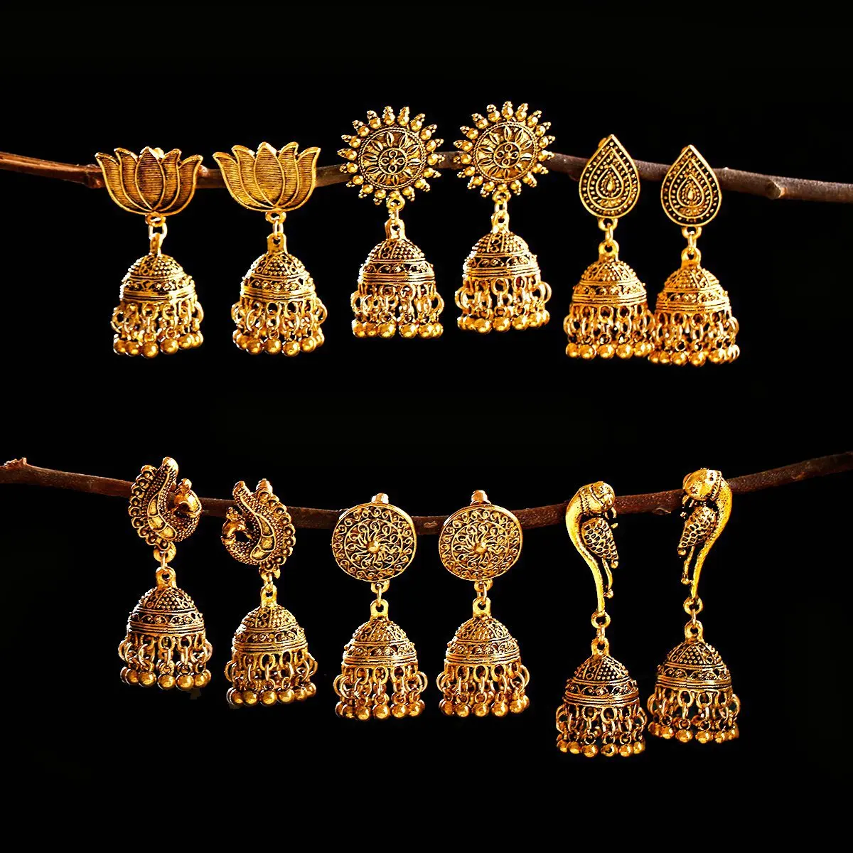 

Vintage gold silver plated Bohemian Oxidized Ethnic Nepal Traditional Jhumki Jhumka dangle Earrings