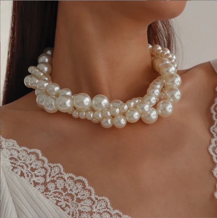 

New Design big Imitation Pearl Beaded Choker Necklaces Collar for Women Wedding Bridal Party Jewelry Gift