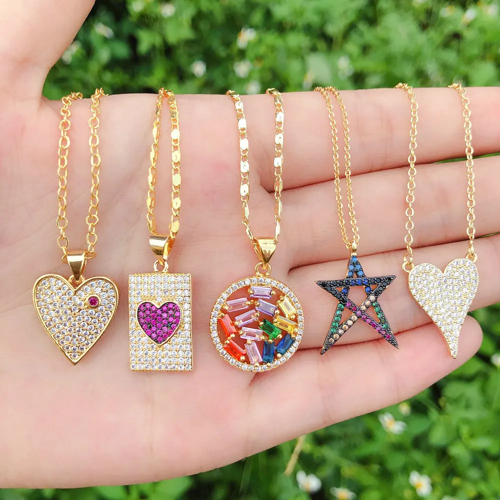 

2020 hot selling gold plated 18k heart star pendants charms necklaces women