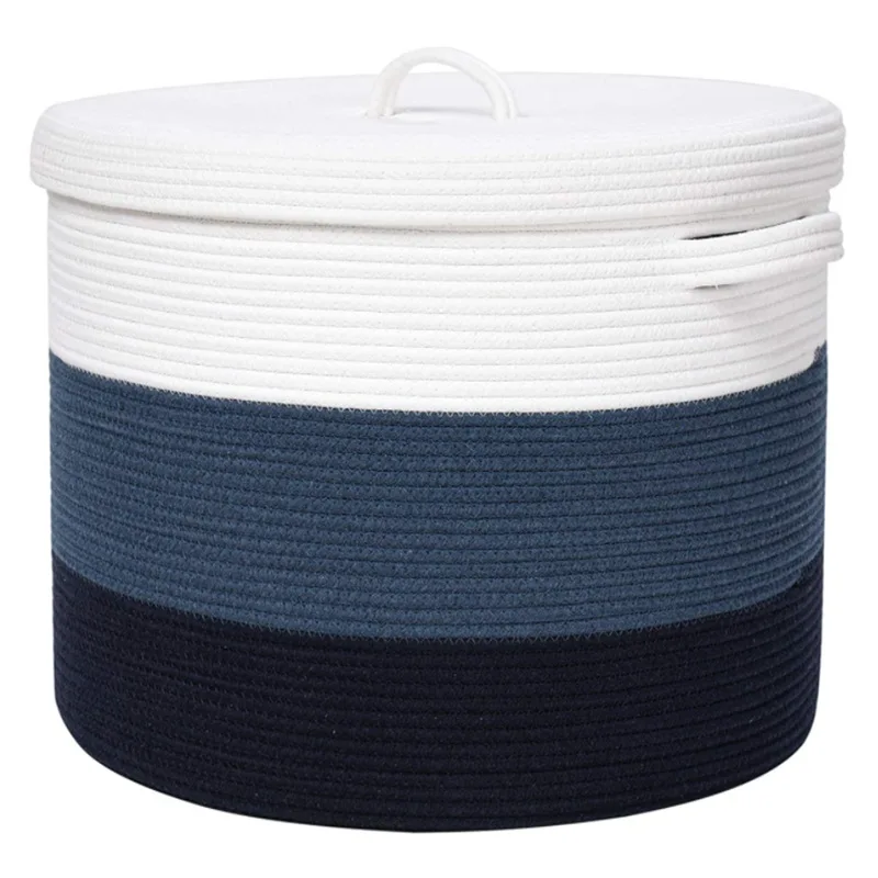 

china online shopping cotton rope storage basket kids toys blanket woven basket home organizer cotton rope basket with lid
