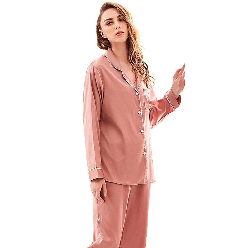 

New product 2021 women long sleeve satin silk pajamas custom pajamas set satin pajamas