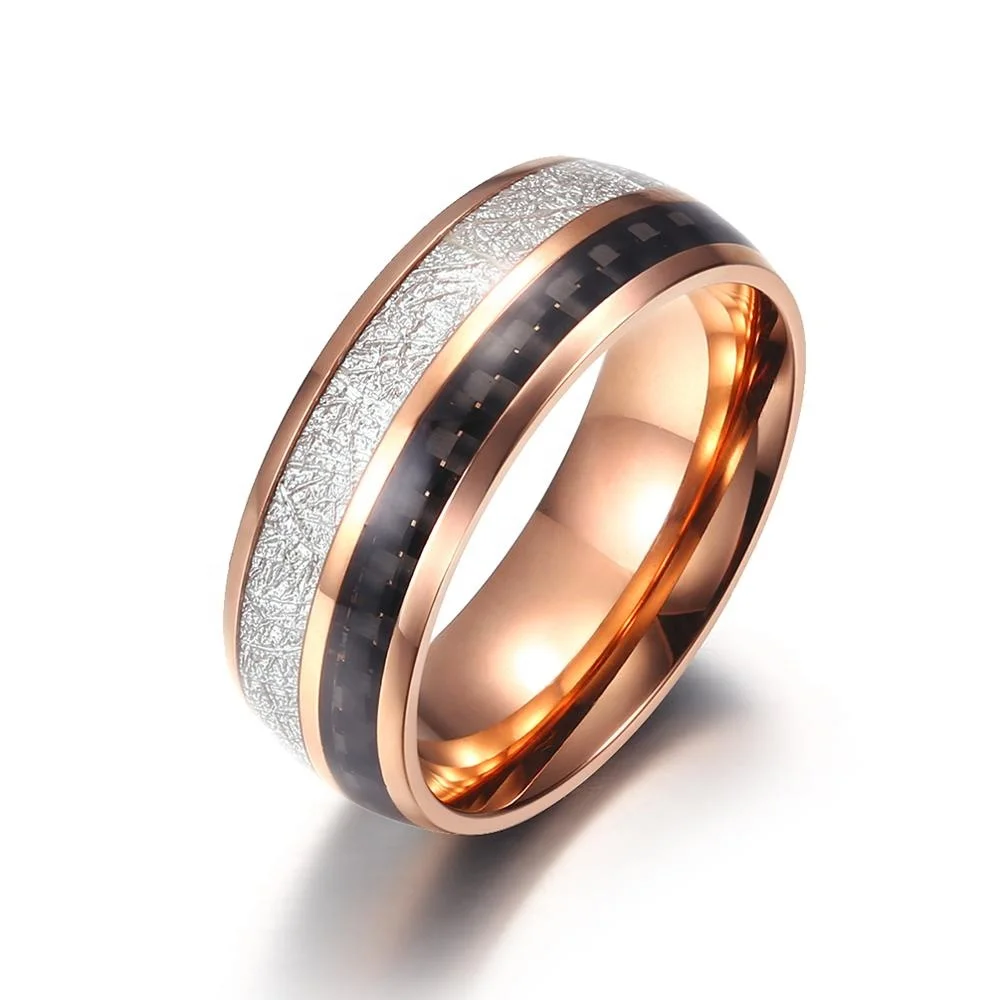 

Stainless Steel Jewelry Hot Sale Can Be Custom Logo Tungsten Carbide black With Rose Gold Titanium Rings, Customized color