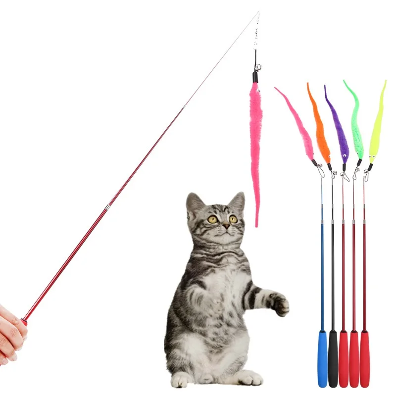 

Popular pet supplies toys three-section telescopic Funny cat stick resilient carbon fishing stick cat toy interactive cat toy