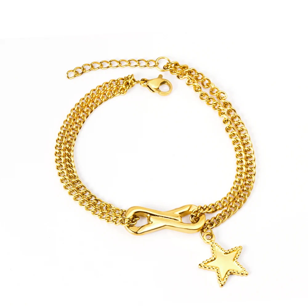 

Hot Sale 18k Gold Simple Design Stainless Steel Link Chain Star Fashion Women Jewelry Bracelet, Gold/silver avaliable