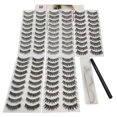 

QUEENA Crossborder pure handwork 5 different stylesEuropean and American false eyelashes 50 pairs suit natural thick cross style