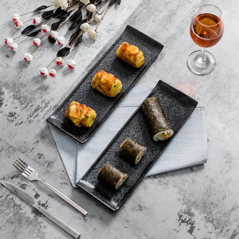 

Japanese tableware set ceramic Sushi plate snowflake glaze porcelain dinnerware black color Curry Beef dish daily necessities