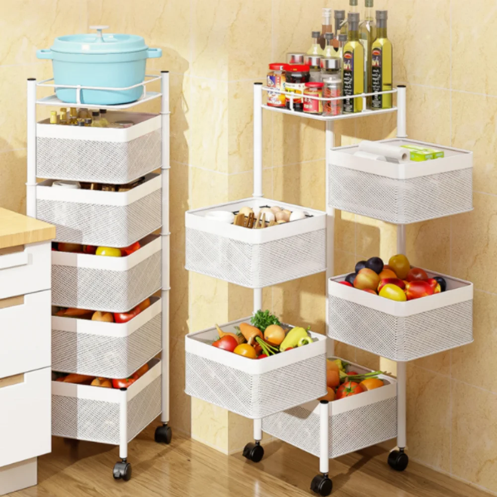 

Kitchen rack multi-functional white round rotatable floor multi-layer vegetable basket fruit storage basket supplies