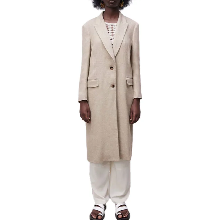 

BMURHMZA2021 summer autumn new women's solid linen single breasted Unisex Long women's coat, Picture color