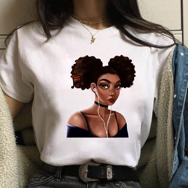 

Wholesale girl melanin graphic printed tee top black queen women african american girl t shirts 2022