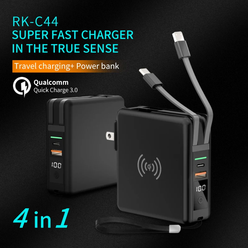 Fold design 3 in 115w fast charge wireless charger stand 10000mah fast charging adapter Wireless Powerbank for all phones RK-C44 - ANKUX.COM