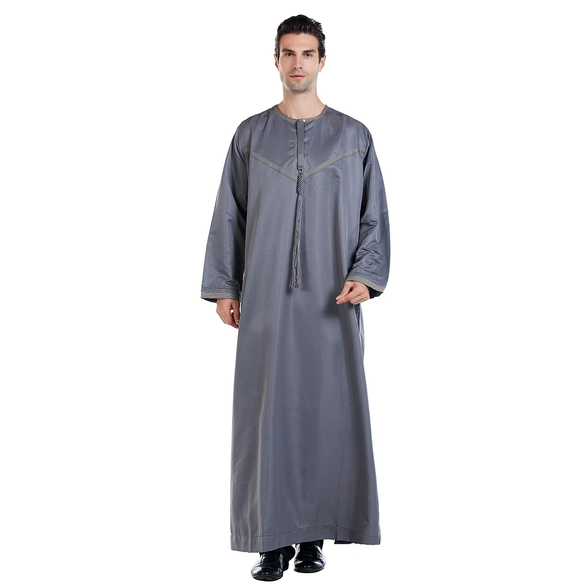 

New Arrival Muslim Men Long Sleeve Clothing High Quality Soft Polyester Saudi Arab Collar Men Jubba Thobe, Beige, white,black,gray