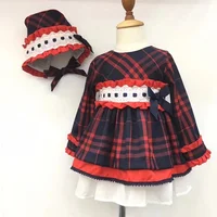 

girls spanish dress hat red plaid autumn baby dresses long sleeve fashion vintage wholesale children's clothes boutiques
