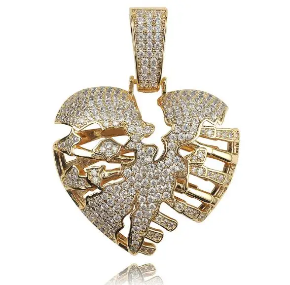 

Iced Out Hip Hop Broken Heart gold silver pendant necklace For Men, Silver/gold