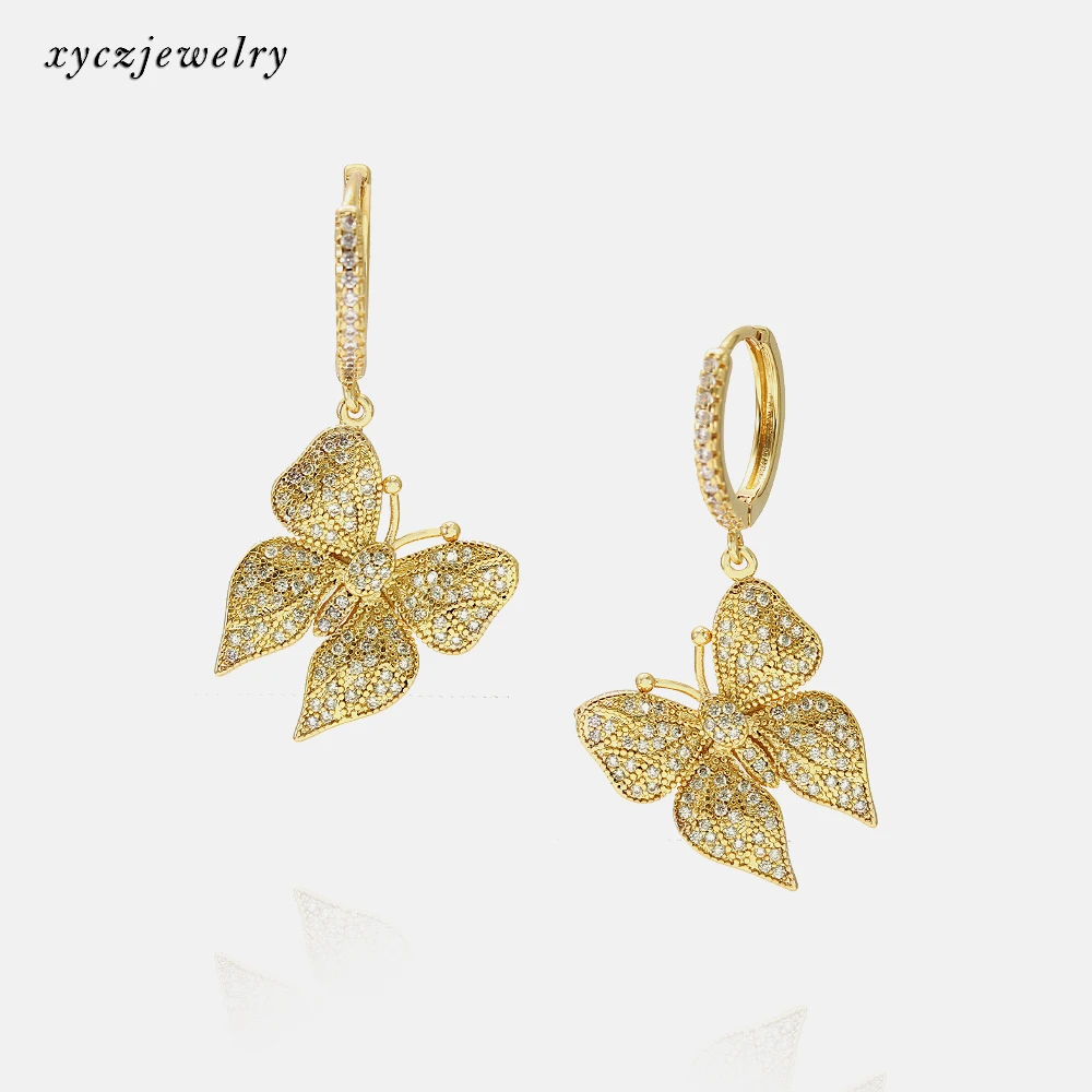 

New 2020 butterfly earrings women brass white cz gold earrings butterfly earrings