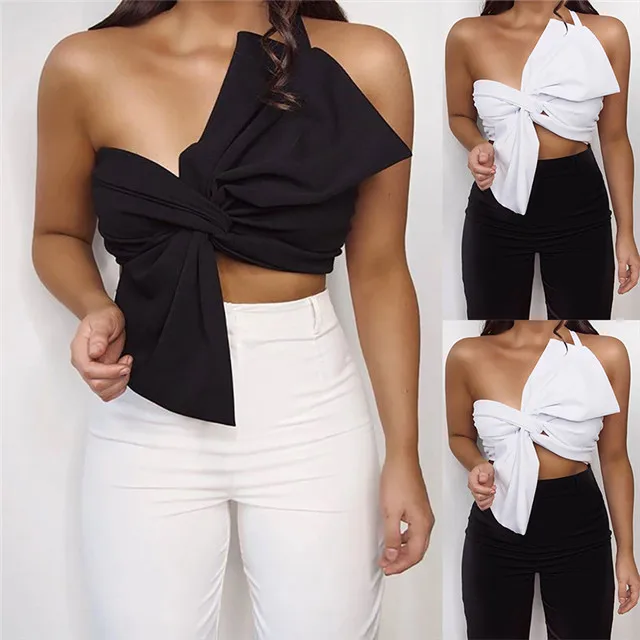 

2021 Summer New Women's Blouse Sexy Bow Wrapped Chest Custom Top, Picture showed