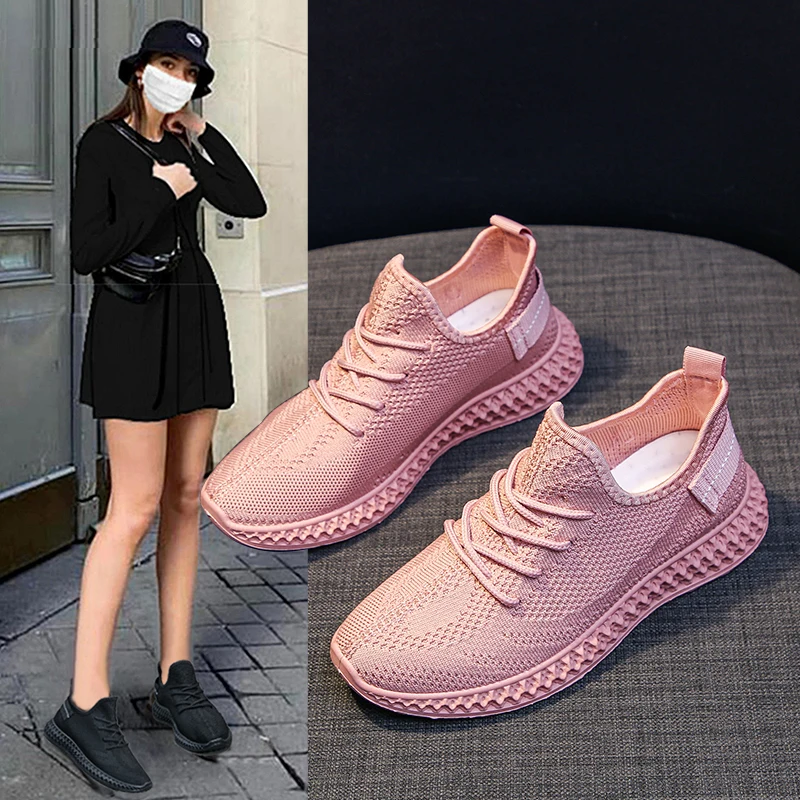 

2021 New Summer Women Sneakers Breathable Mesh Black Casual Shoes Soft Ladies Sport Shoes Jogging Tenis Red Trainer Zapatillas