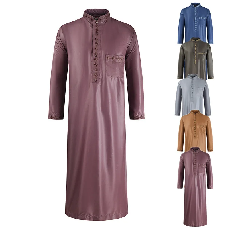 

New Arrival Men's Robe Pants Solid Color Multicolor Middle Eastern Muslim Long Sleeve Pocket Robe, Picture