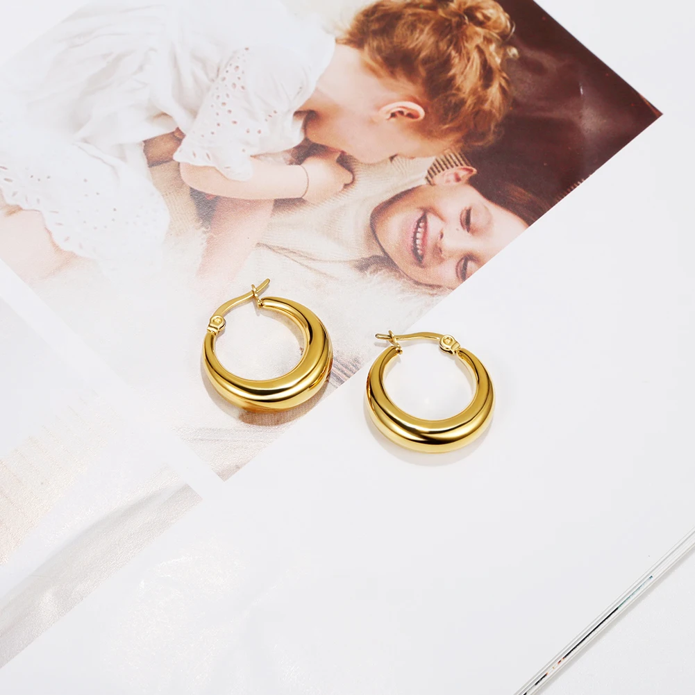 

Classic Chunky Small Earrings Stainless steel Open Hoops Earrings For Fashion Jewelry Gold Plated Huggie Earring