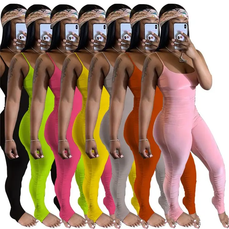 

Sleeveless solid one piece women sexy stacked jumpsuits, Picture shown