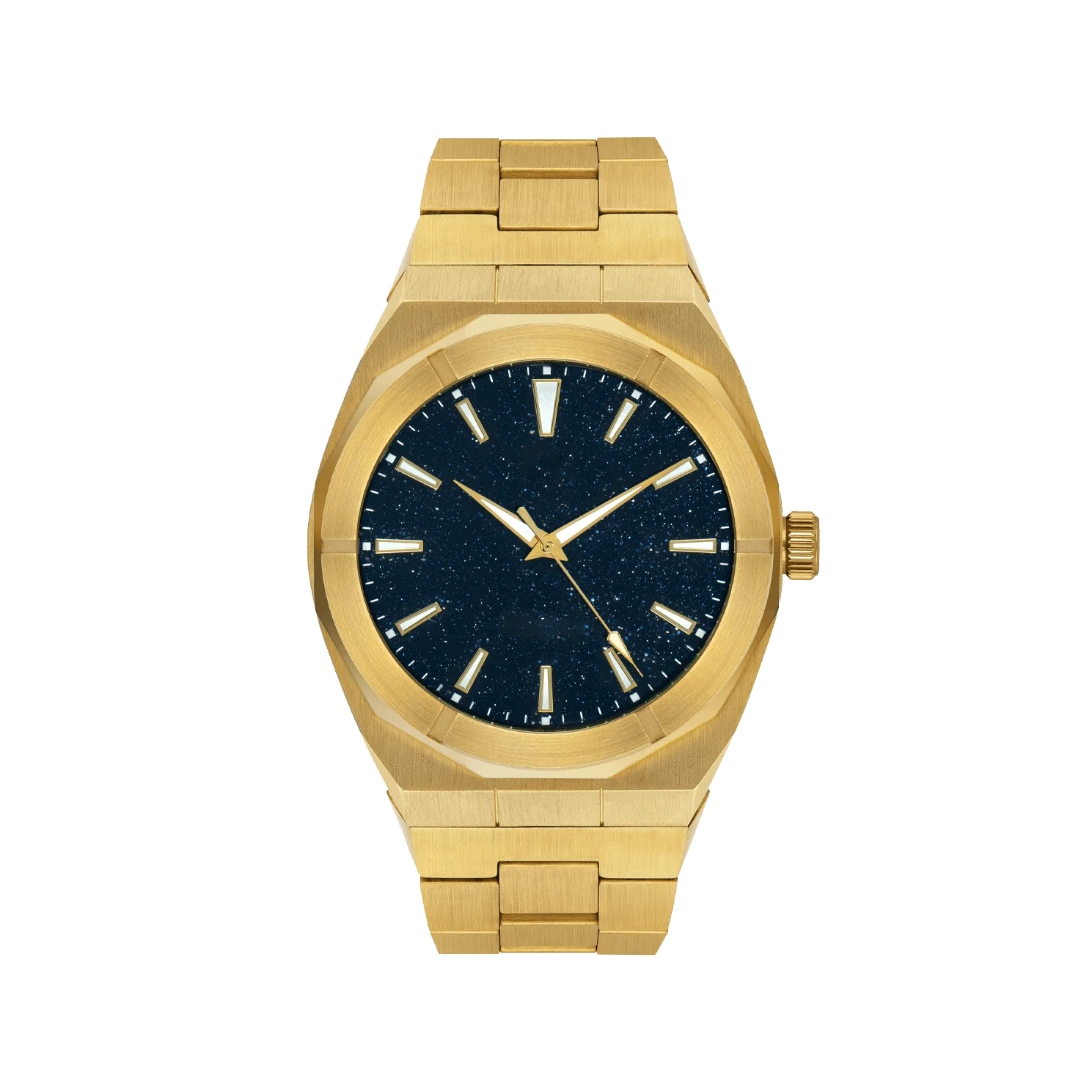 

Luxury Cool Gold Stainless Steel star dust Custom Logo Starry Men 10ATM Watch