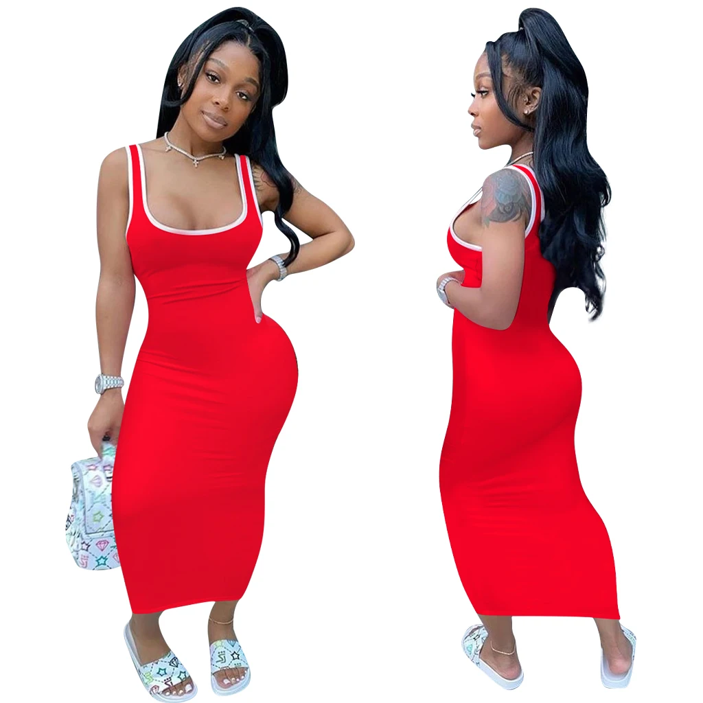 

2021 hot selling causal solid color bodycon sexy tank maxi tube dresses summer